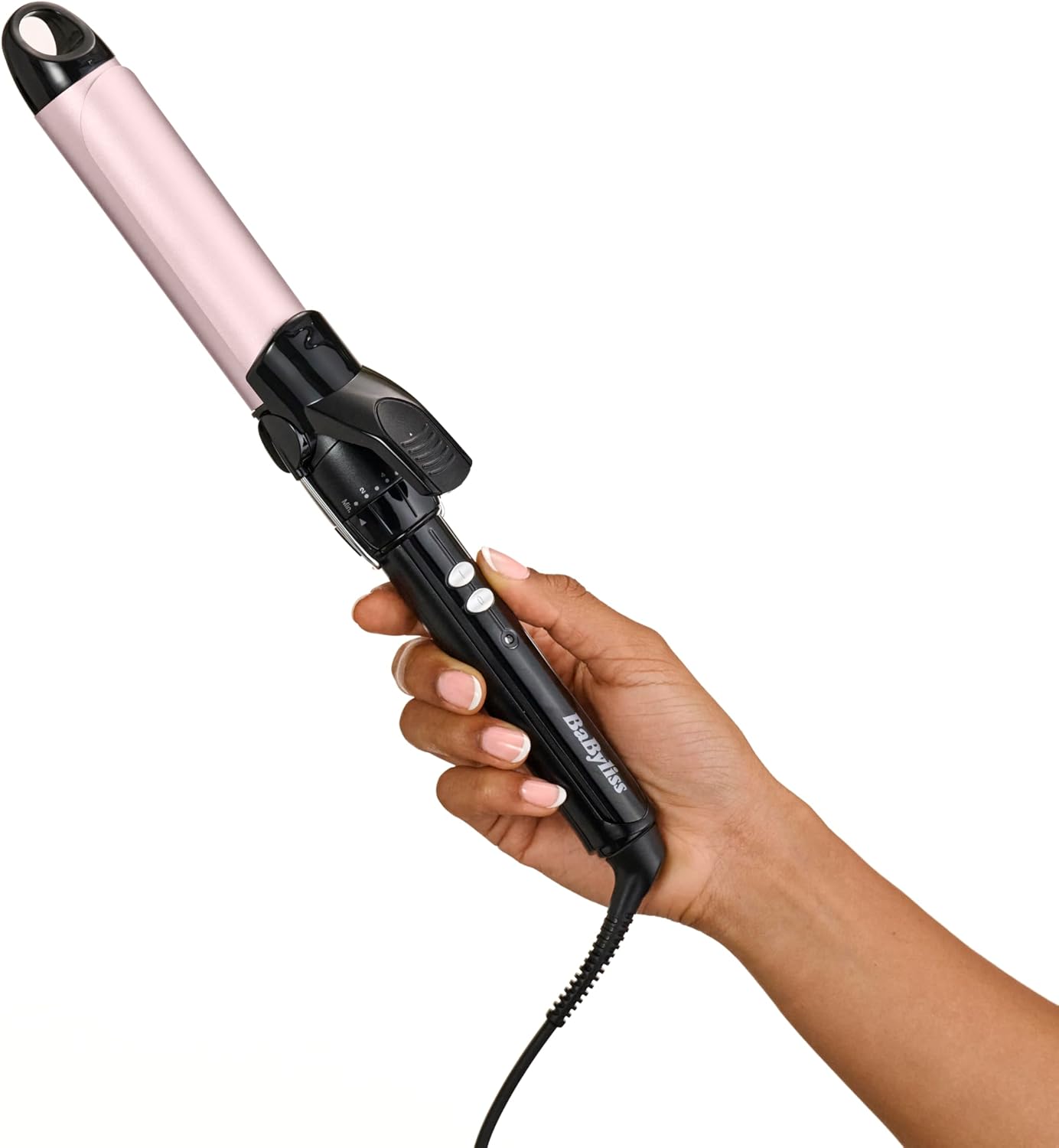 BaByliss 25mm Krultang - Satin Touch Cilinder, 10 Temperatuurinstellingen, Pro Styling Tool met Geïntegreerde Standaard, Zwart & Roze, C325E