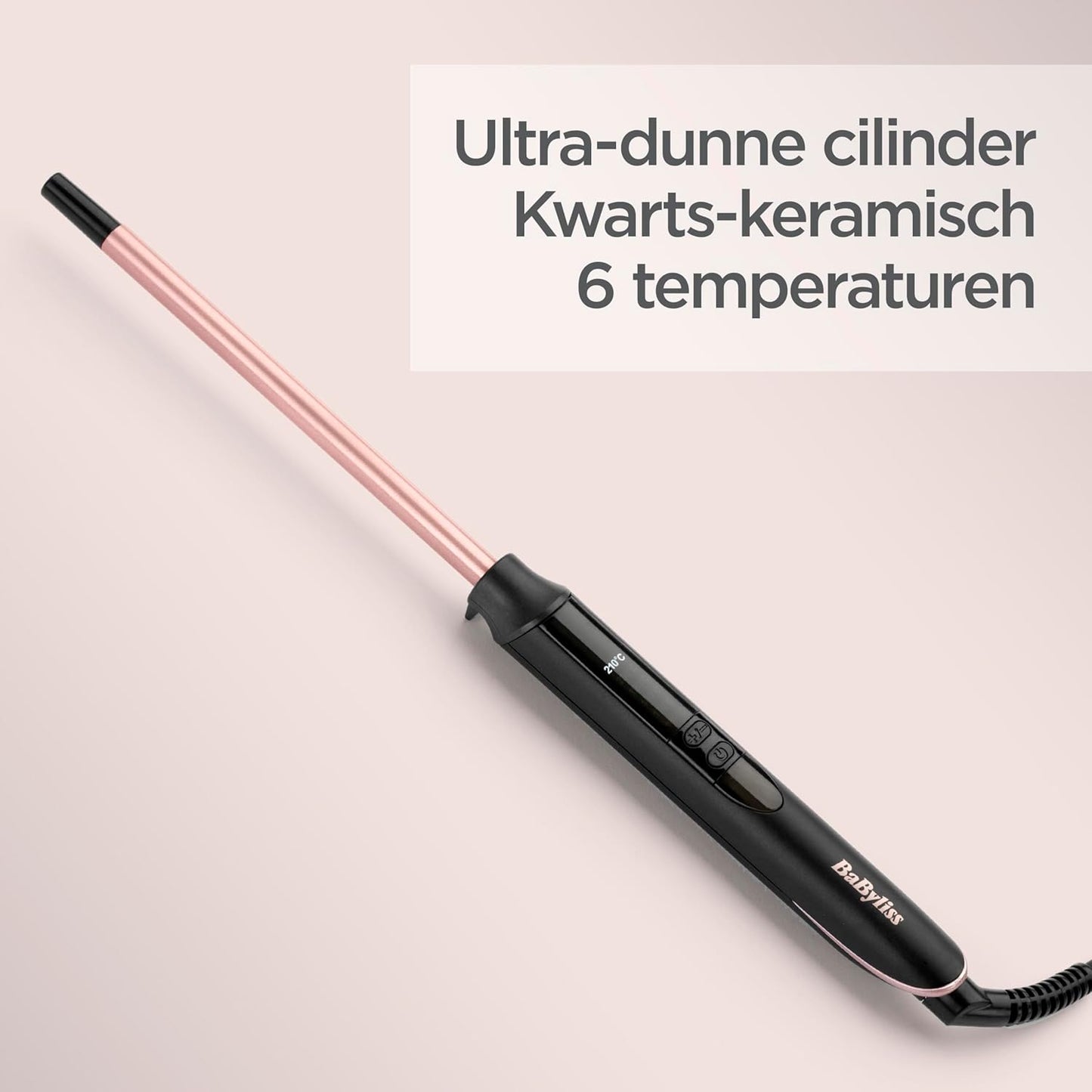 BaByliss 25mm Krultang - Satin Touch Cilinder, 10 Temperatuurinstellingen, Pro Styling Tool met Geïntegreerde Standaard, Zwart & Roze, C325E