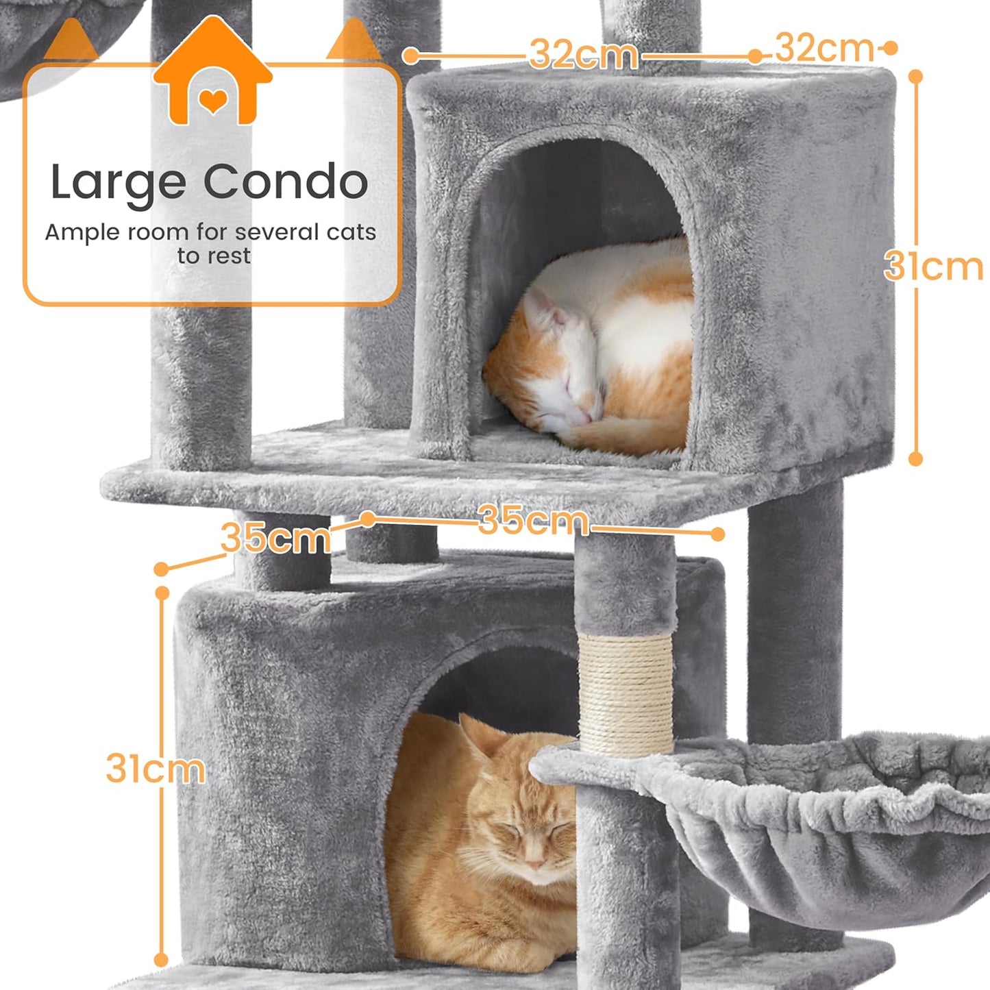Yaheetech XXL Cat Scratching Post 175 cm Ceiling Height Scratching Post for Large Cats, Stable Climbing Tree with Sisal Scratching Columns, Platforms, Basket, Hammock, Plush Ball, Dark Grey