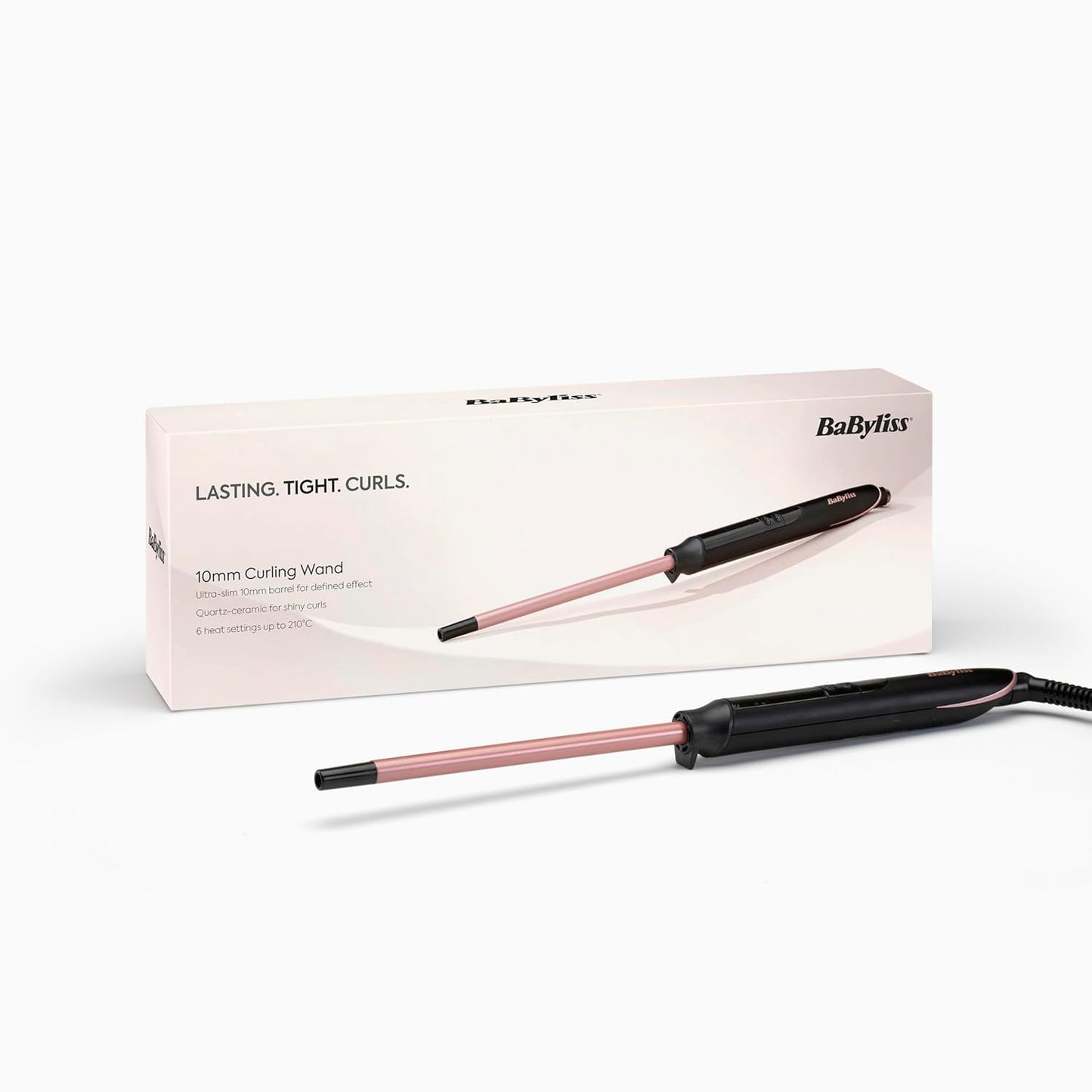 BaByliss 25mm Krultang - Satin Touch Cilinder, 10 Temperatuurinstellingen, Pro Styling Tool met Geïntegreerde Standaard, Zwart & Roze, C325E
