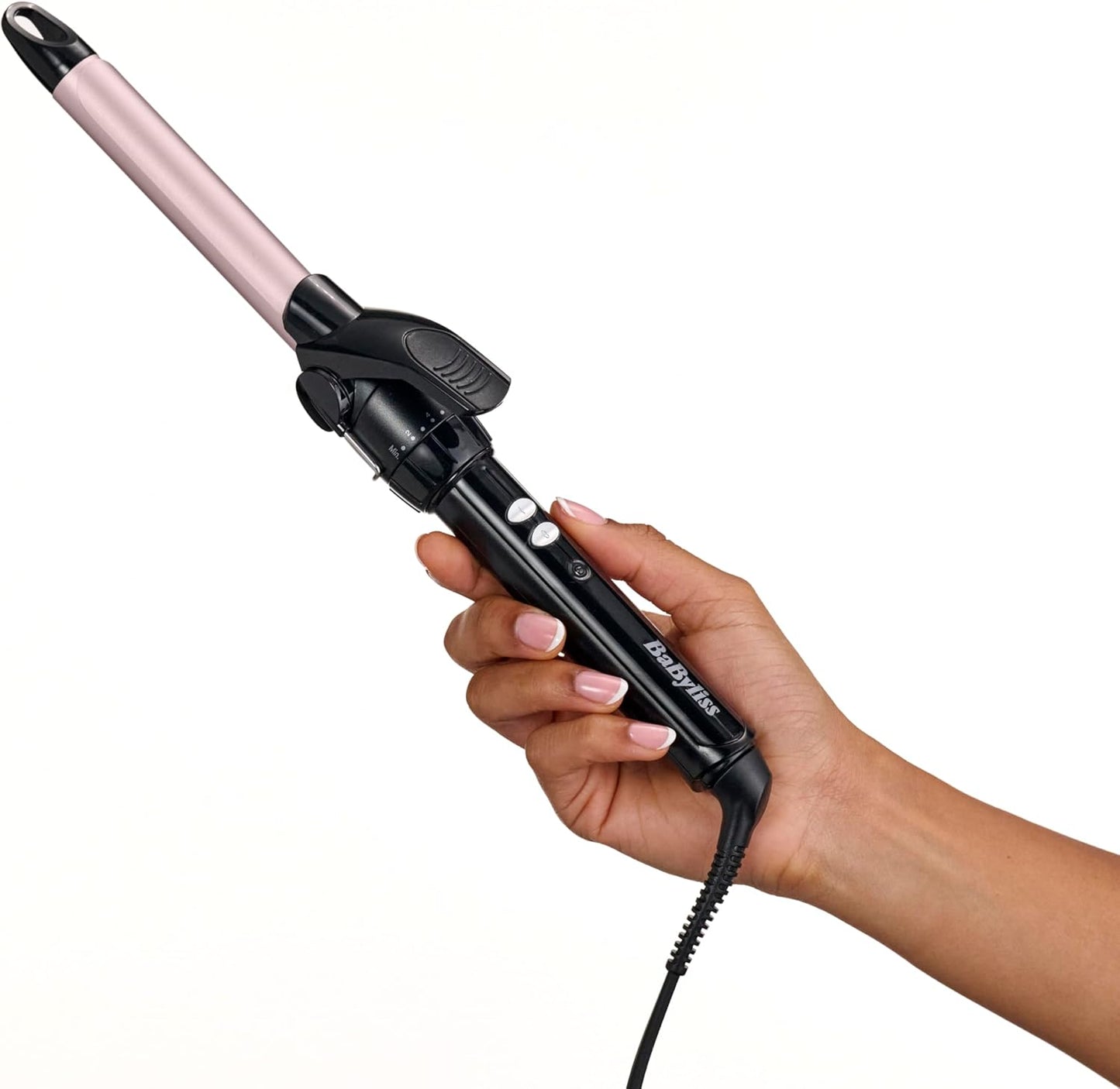 BaByliss 25mm Krultang - Satin Touch Cilinder, 10 Temperatuurinstellingen, Pro Styling Tool met Geïntegreerde Standaard, Zwart & Roze, C325E