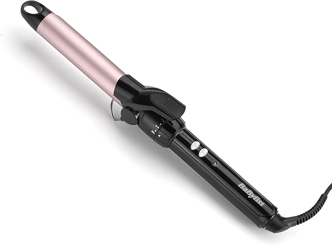BaByliss 25mm Krultang - Satin Touch Cilinder, 10 Temperatuurinstellingen, Pro Styling Tool met Geïntegreerde Standaard, Zwart & Roze, C325E