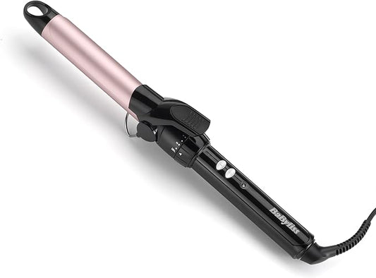 BaByliss 25mm Krultang - Satin Touch Cilinder, 10 Temperatuurinstellingen, Pro Styling Tool met Geïntegreerde Standaard, Zwart & Roze, C325E
