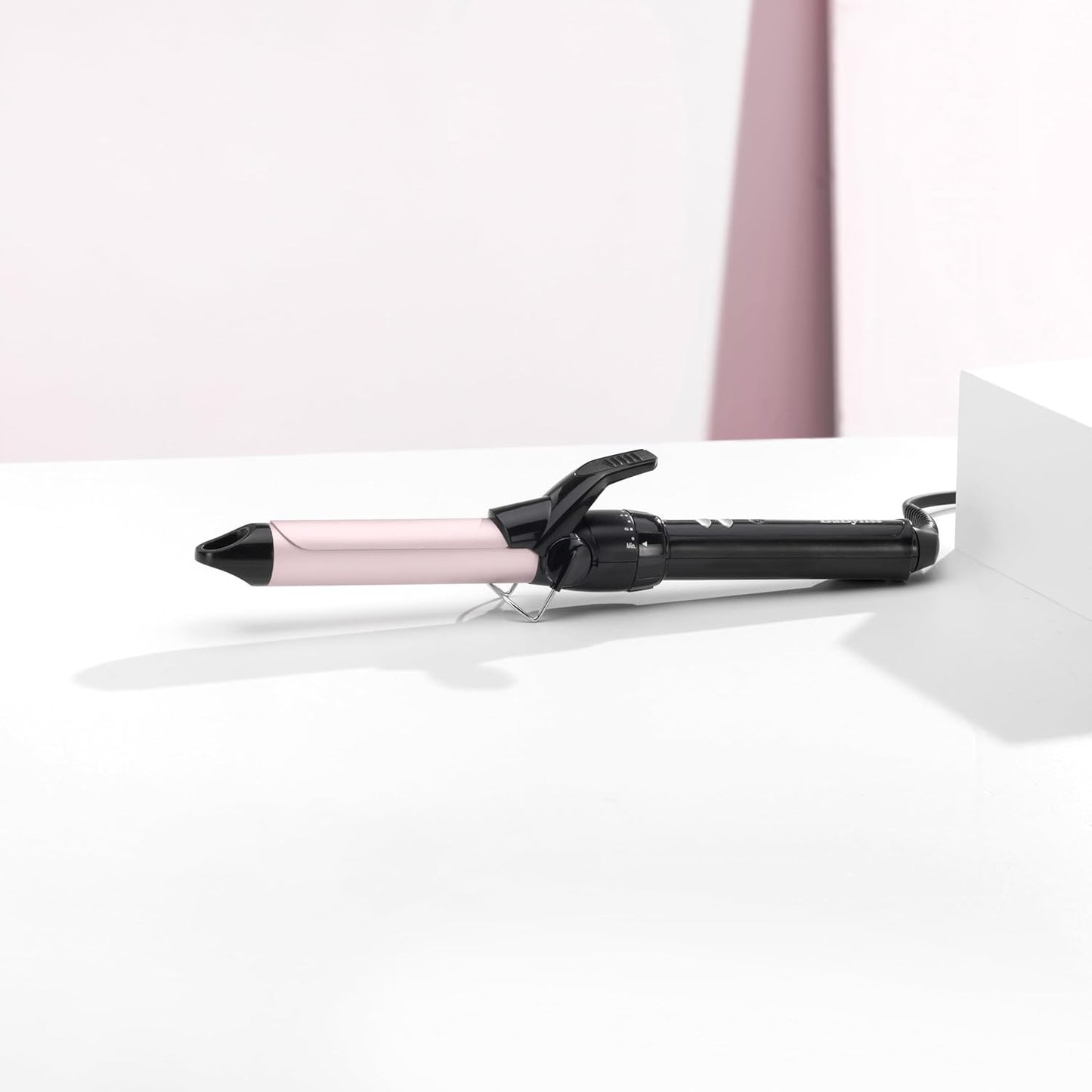 BaByliss 25mm Krultang - Satin Touch Cilinder, 10 Temperatuurinstellingen, Pro Styling Tool met Geïntegreerde Standaard, Zwart & Roze, C325E