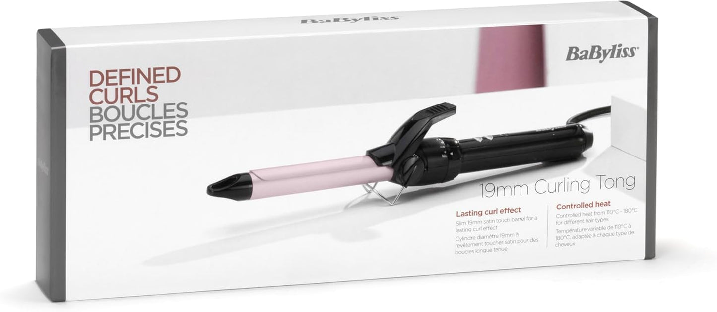BaByliss 25mm Krultang - Satin Touch Cilinder, 10 Temperatuurinstellingen, Pro Styling Tool met Geïntegreerde Standaard, Zwart & Roze, C325E