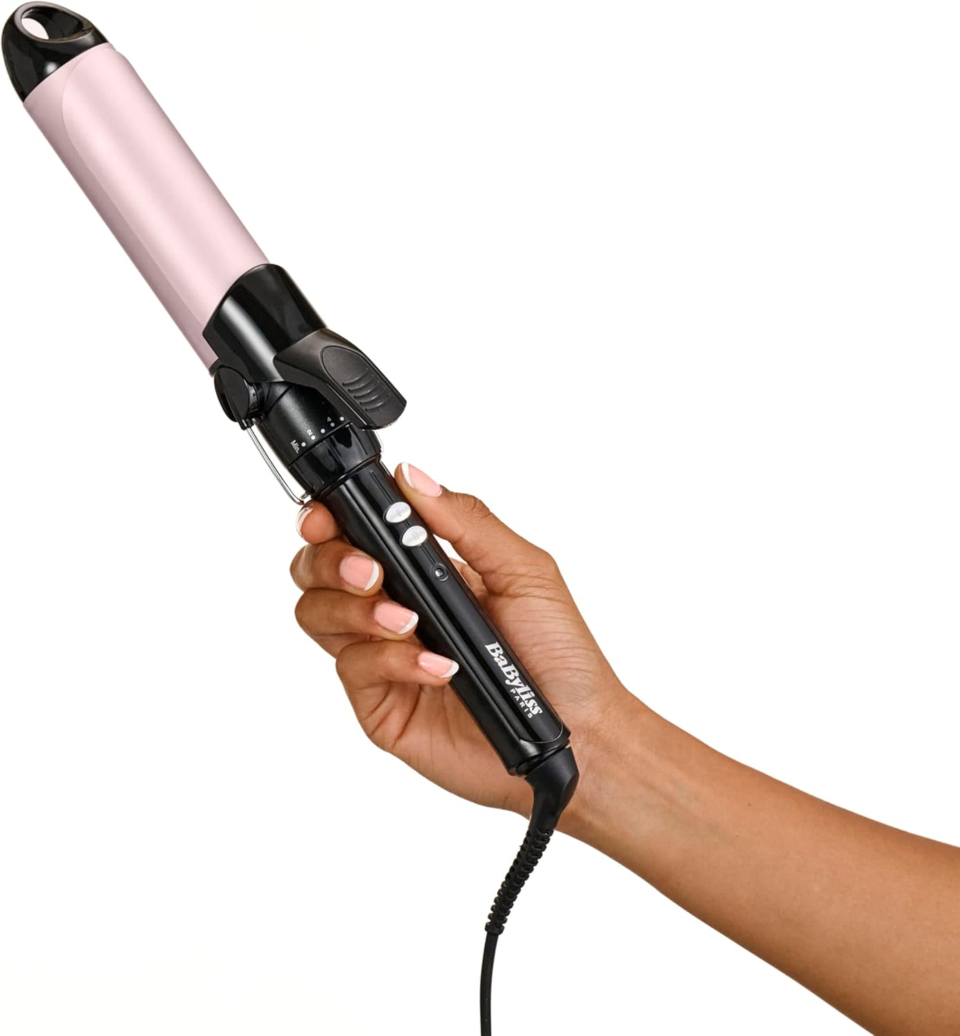 BaByliss 25mm Krultang - Satin Touch Cilinder, 10 Temperatuurinstellingen, Pro Styling Tool met Geïntegreerde Standaard, Zwart & Roze, C325E