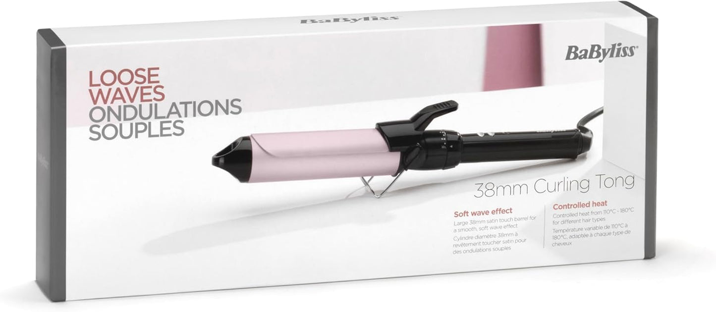 BaByliss 25mm Krultang - Satin Touch Cilinder, 10 Temperatuurinstellingen, Pro Styling Tool met Geïntegreerde Standaard, Zwart & Roze, C325E