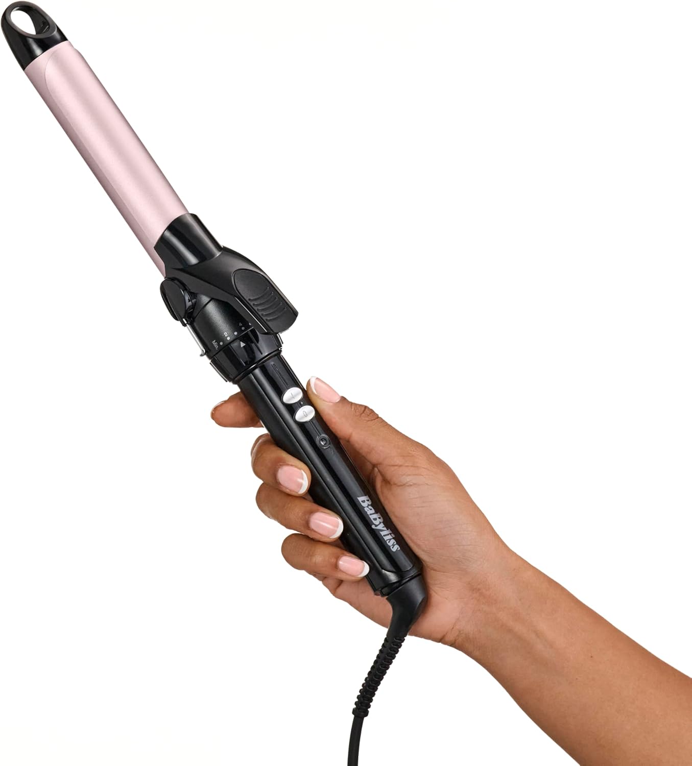 BaByliss 25mm Krultang - Satin Touch Cilinder, 10 Temperatuurinstellingen, Pro Styling Tool met Geïntegreerde Standaard, Zwart & Roze, C325E