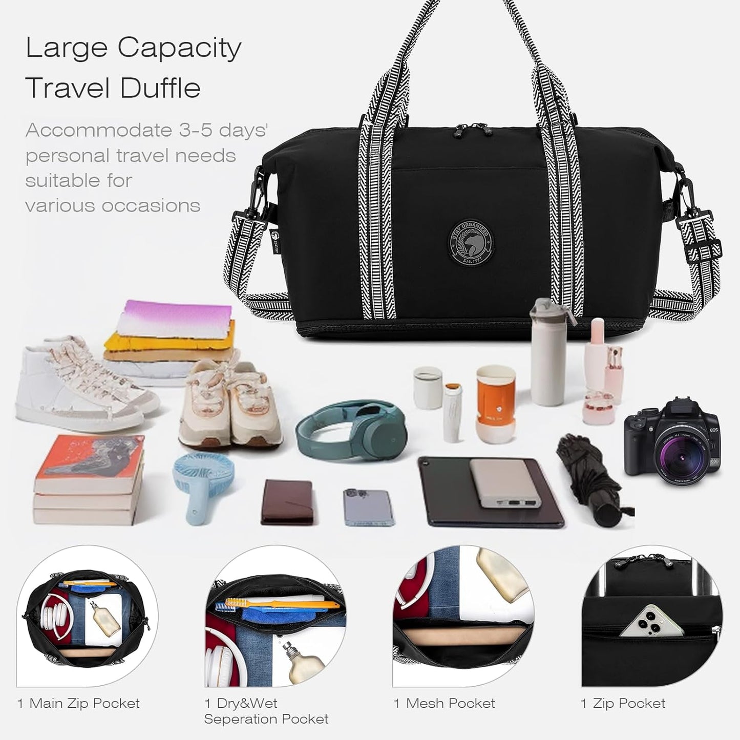 SPAHER Ryanair Handbagage 40x20x25 Handbagage Tas voor Vliegtuig Reistas 20L Uitbreidbare Nylon Handbagage Tas voor Mannen en Vrouwen Weekendtas Zwemtas Reistas Plunjezak Trainingstas Beige