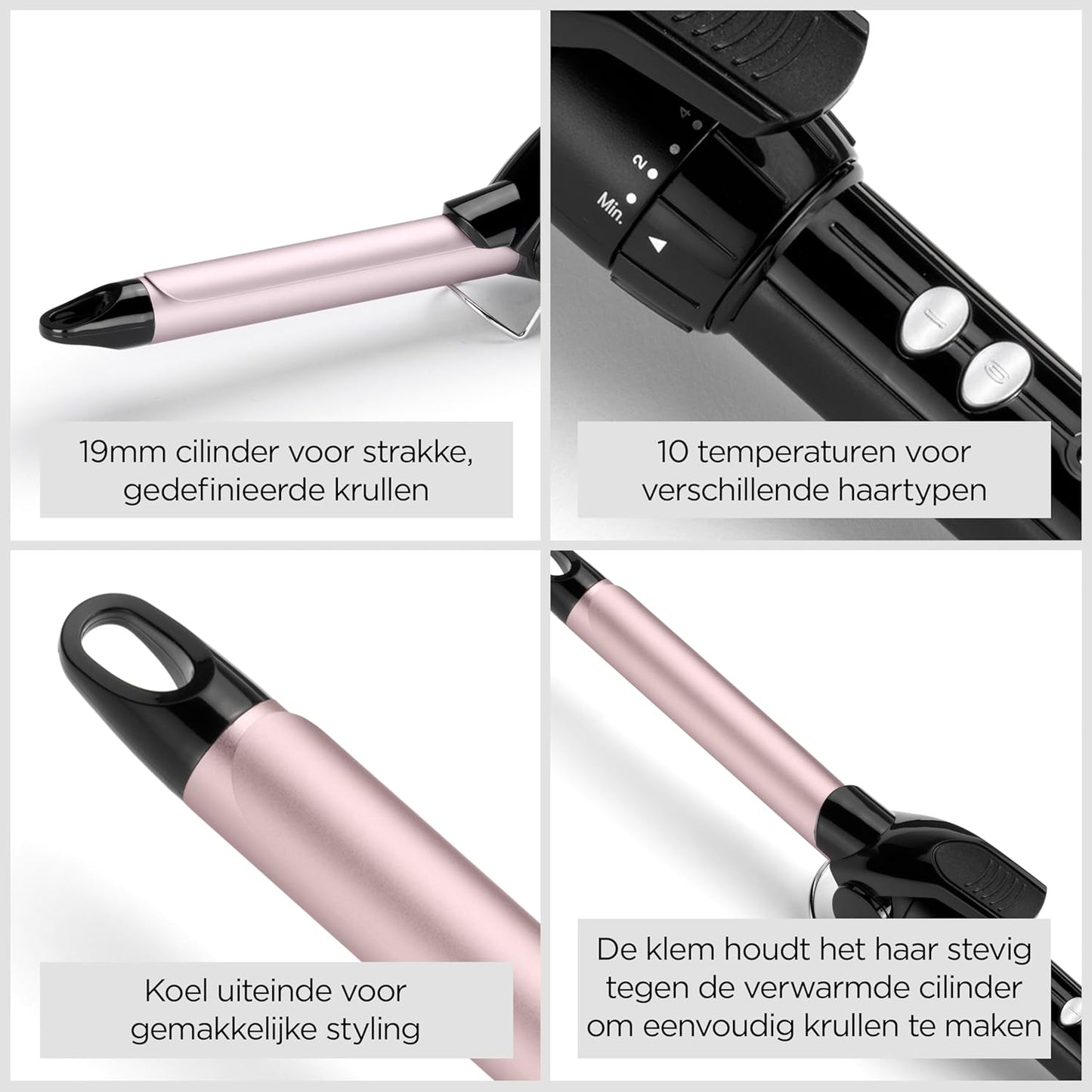 BaByliss 25mm Krultang - Satin Touch Cilinder, 10 Temperatuurinstellingen, Pro Styling Tool met Geïntegreerde Standaard, Zwart & Roze, C325E