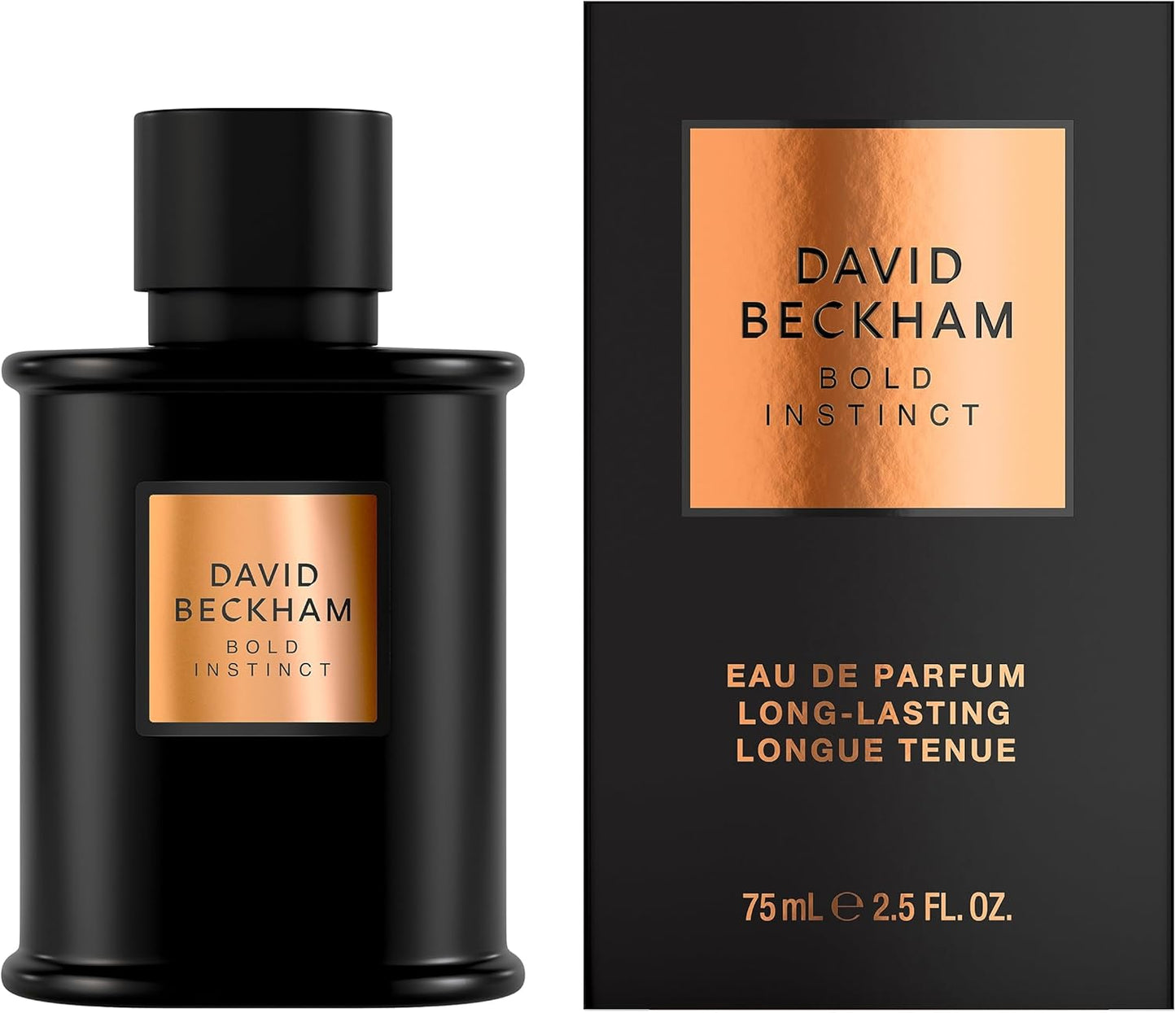 David Beckham Bold Instinct Eau de Parfum for Men, Woody & Aroatic Perfume, Refined Fragrance, Eye-Catching Opaque Black Bottle 75ml (2.5oz)