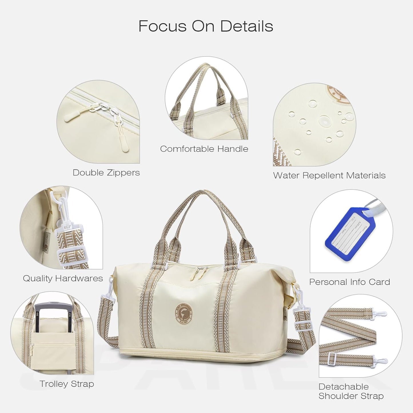 SPAHER Ryanair Handbagage 40x20x25 Handbagage Tas voor Vliegtuig Reistas 20L Uitbreidbare Nylon Handbagage Tas voor Mannen en Vrouwen Weekendtas Zwemtas Reistas Plunjezak Trainingstas Beige