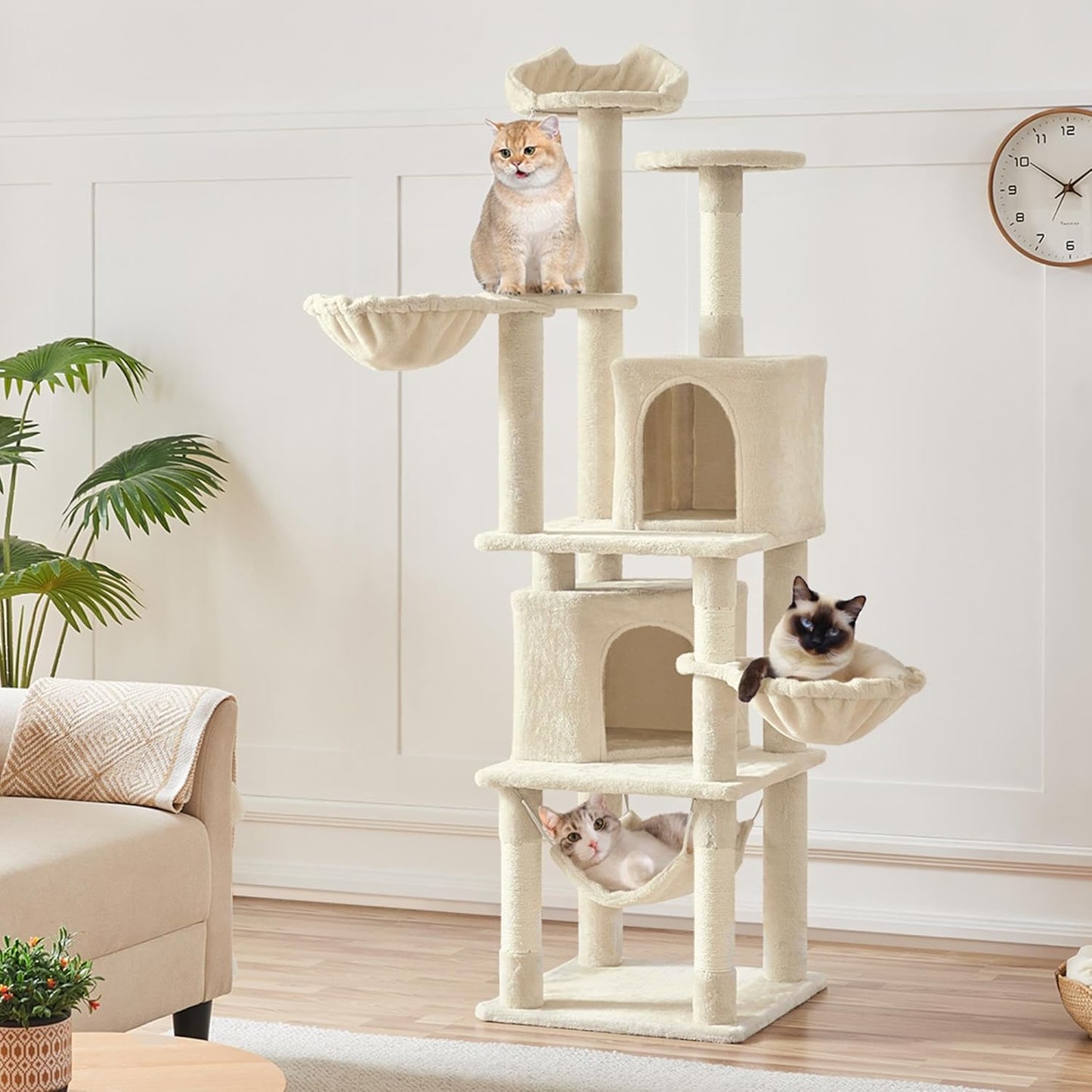 Yaheetech XXL Cat Scratching Post 175 cm Ceiling Height Scratching Post for Large Cats, Stable Climbing Tree with Sisal Scratching Columns, Platforms, Basket, Hammock, Plush Ball, Dark Grey