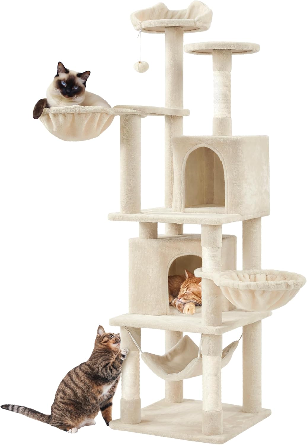Yaheetech XXL Cat Scratching Post 175 cm Ceiling Height Scratching Post for Large Cats, Stable Climbing Tree with Sisal Scratching Columns, Platforms, Basket, Hammock, Plush Ball, Dark Grey