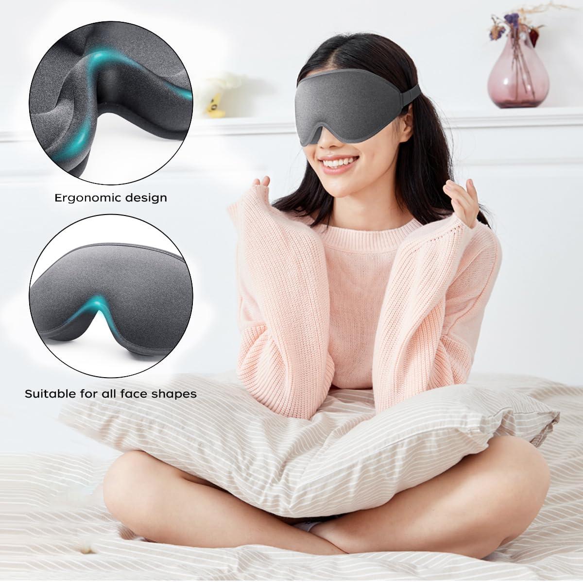 feyiubmen Sleep mask - Safety glasses cover the light at night - silk with foam for a restful sleep