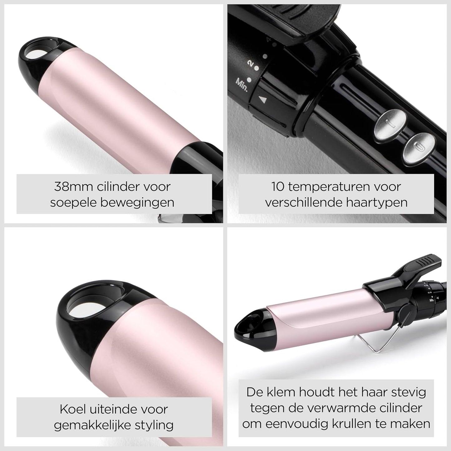 BaByliss 25mm Krultang - Satin Touch Cilinder, 10 Temperatuurinstellingen, Pro Styling Tool met Geïntegreerde Standaard, Zwart & Roze, C325E