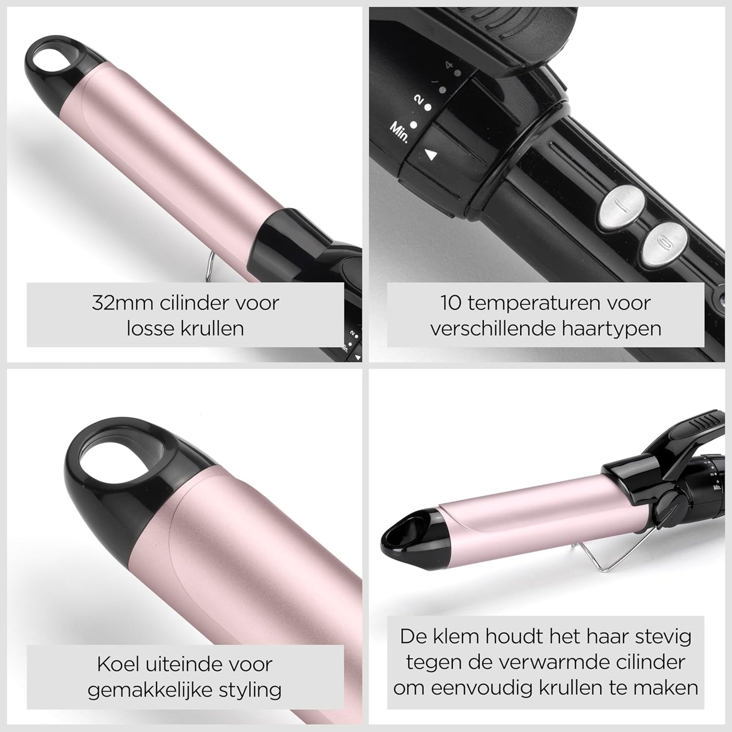 BaByliss 25mm Krultang - Satin Touch Cilinder, 10 Temperatuurinstellingen, Pro Styling Tool met Geïntegreerde Standaard, Zwart & Roze, C325E