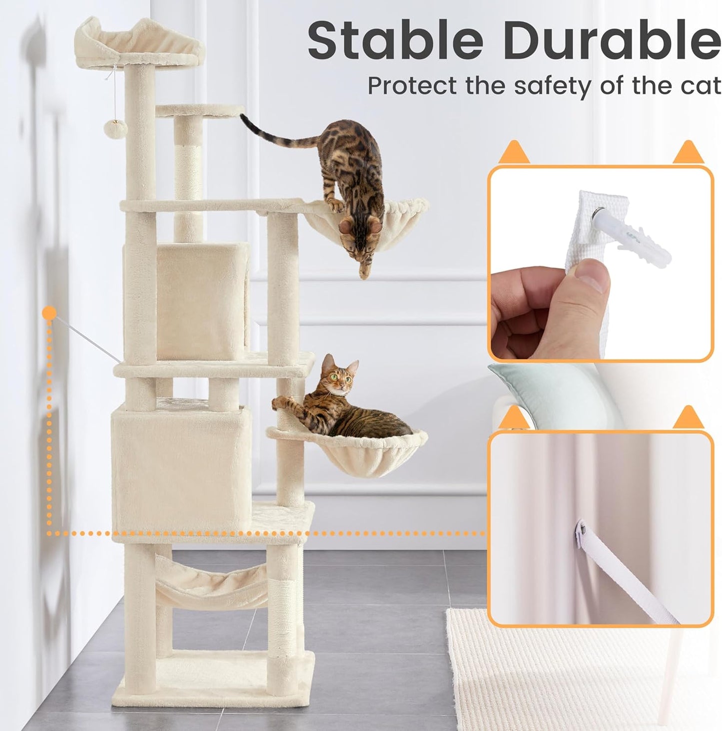 Yaheetech XXL Cat Scratching Post 175 cm Ceiling Height Scratching Post for Large Cats, Stable Climbing Tree with Sisal Scratching Columns, Platforms, Basket, Hammock, Plush Ball, Dark Grey