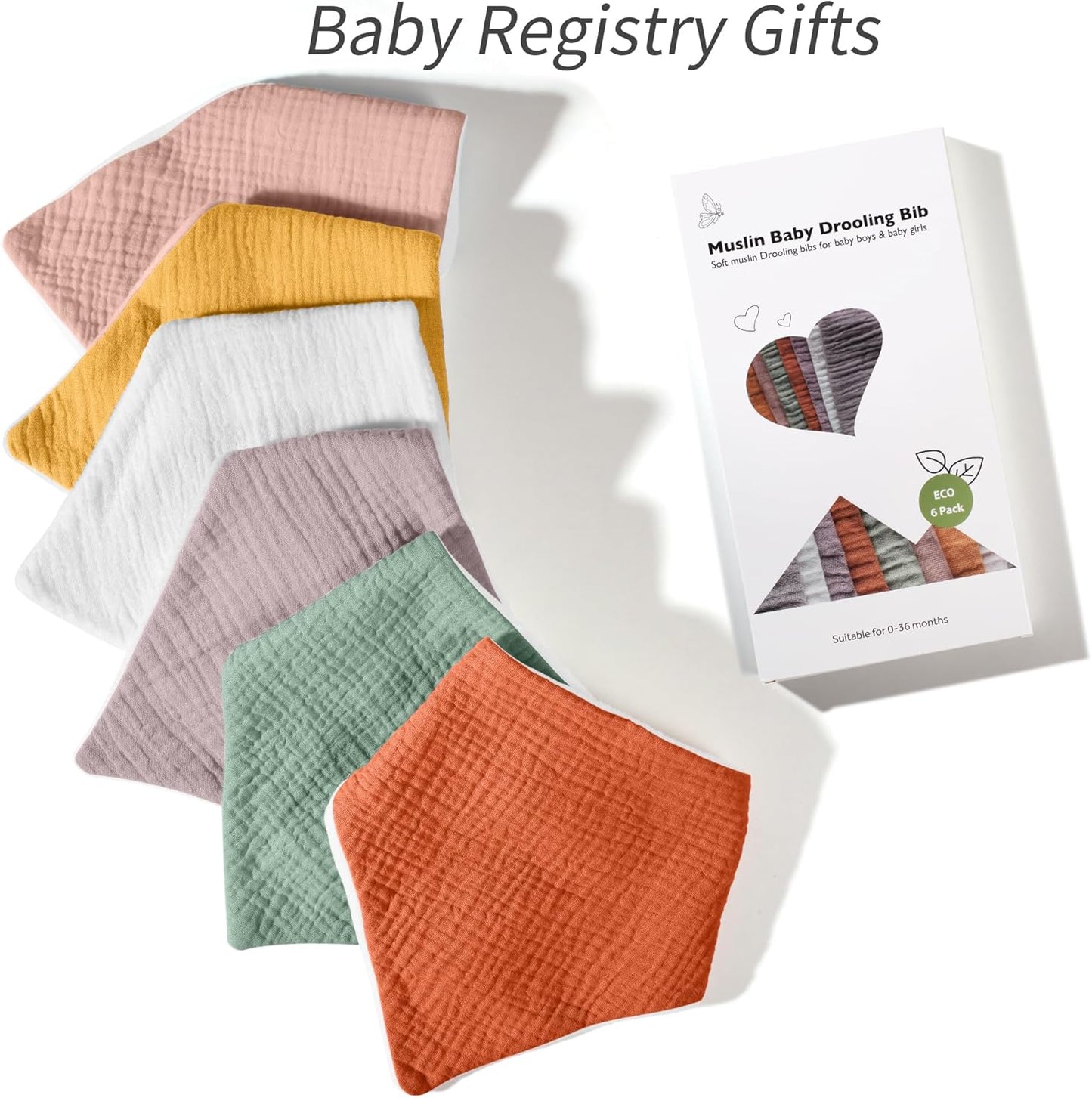 Kewlife gift 6 Stuks Baby Slabbetjes Mousseline katoenen driehoekige halsdoekjes voor baby’s, verstelbaar voor jongens en meisjes.