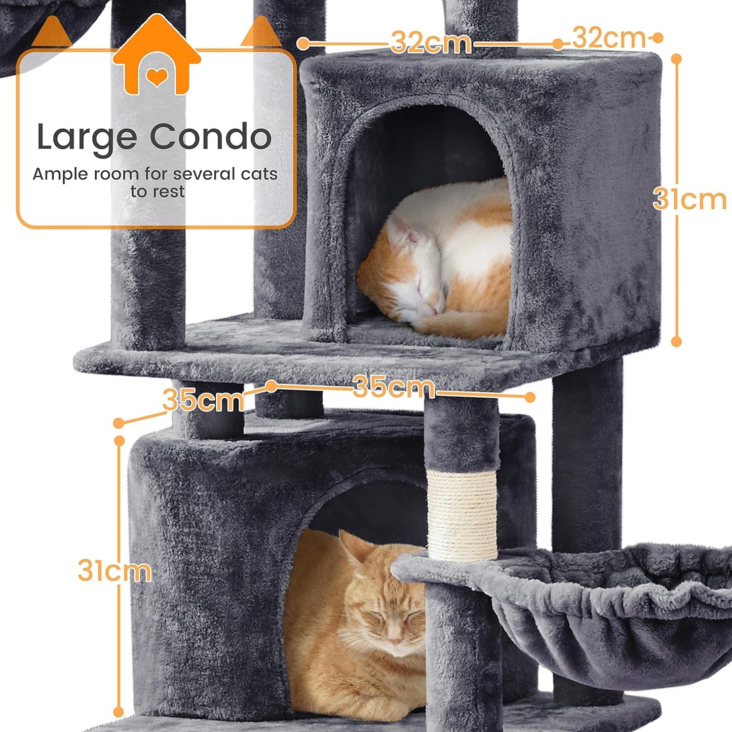 Yaheetech XXL Cat Scratching Post 175 cm Ceiling Height Scratching Post for Large Cats, Stable Climbing Tree with Sisal Scratching Columns, Platforms, Basket, Hammock, Plush Ball, Dark Grey