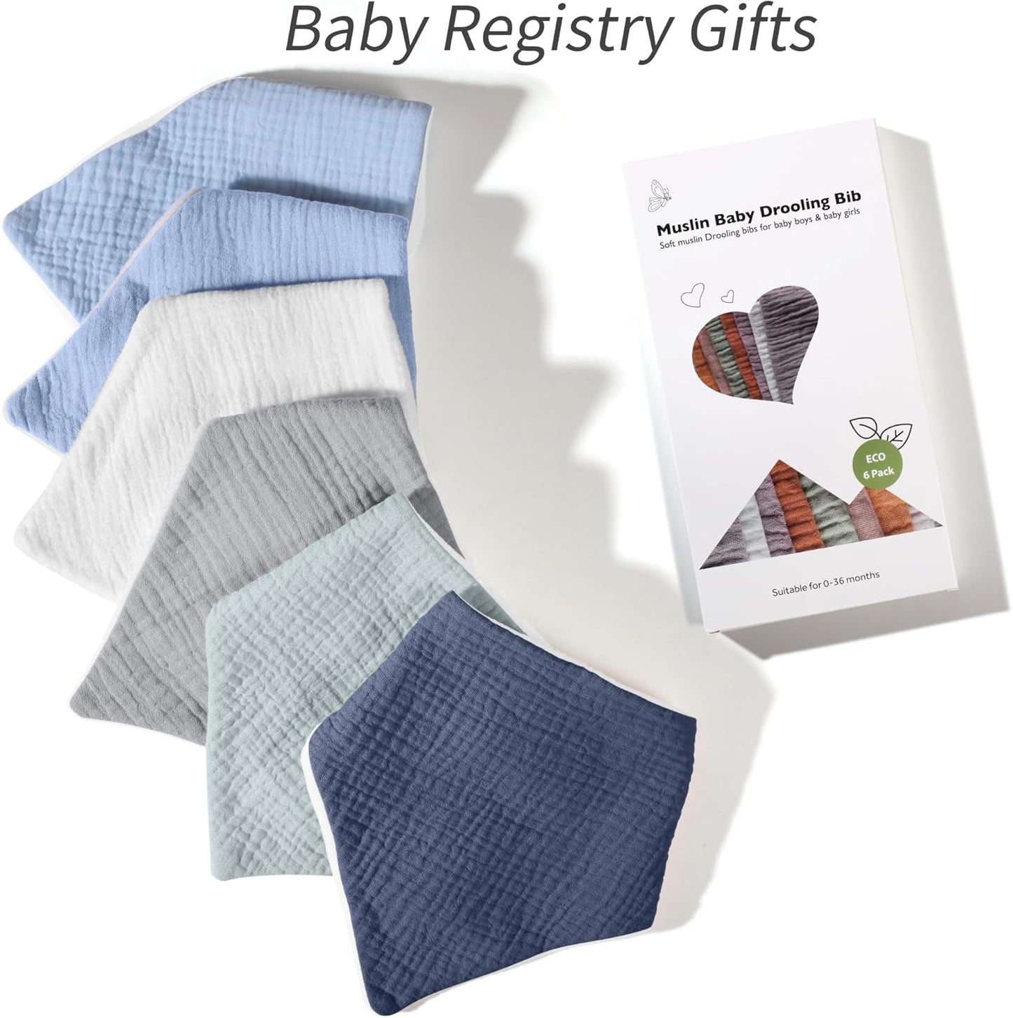 Kewlife gift 6 Stuks Baby Slabbetjes Mousseline katoenen driehoekige halsdoekjes voor baby’s, verstelbaar voor jongens en meisjes.