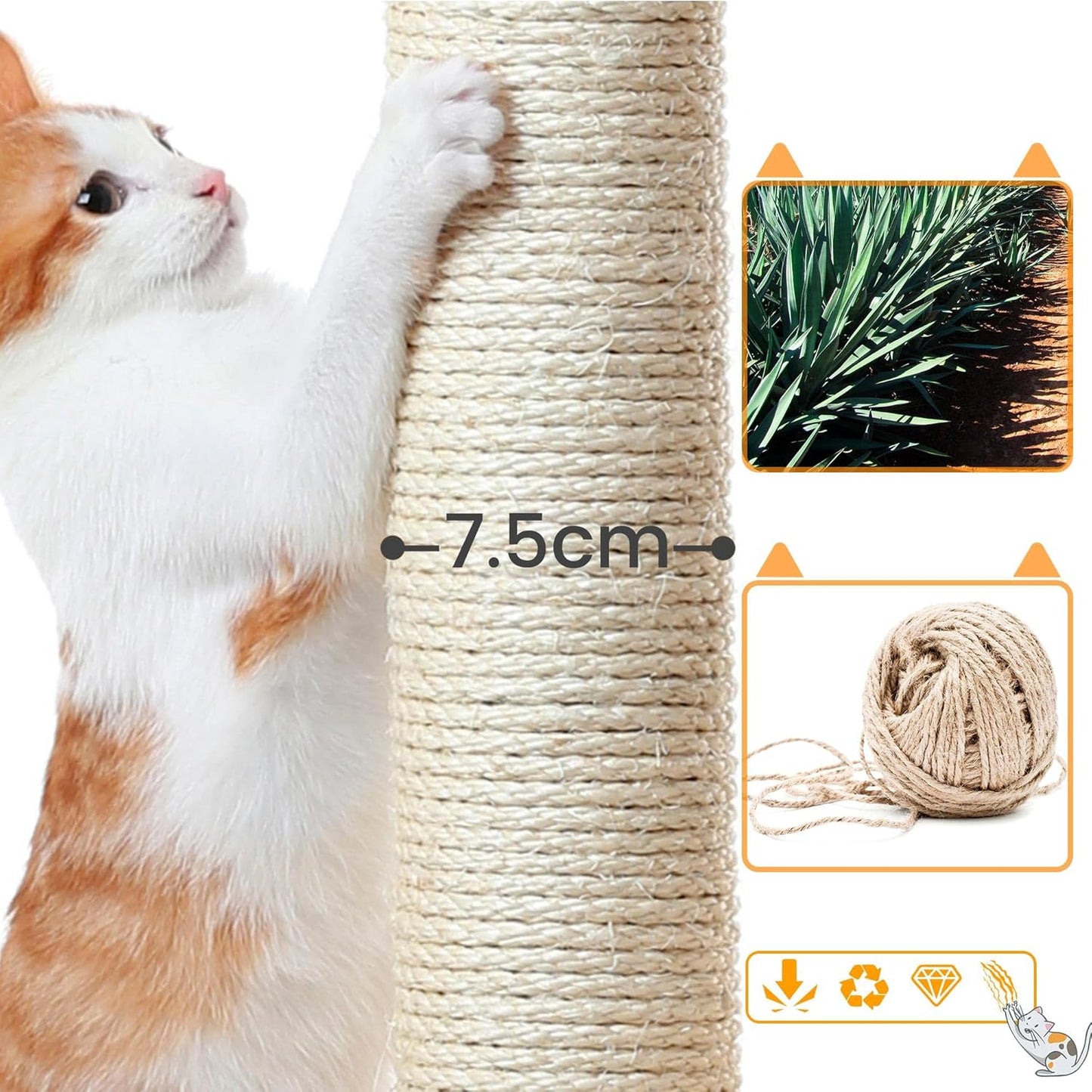 Yaheetech XXL Cat Scratching Post 175 cm Ceiling Height Scratching Post for Large Cats, Stable Climbing Tree with Sisal Scratching Columns, Platforms, Basket, Hammock, Plush Ball, Dark Grey