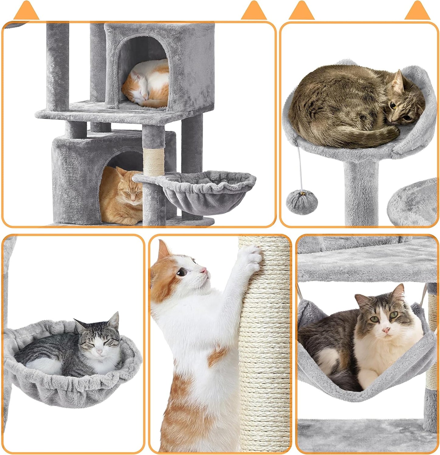 Yaheetech XXL Cat Scratching Post 175 cm Ceiling Height Scratching Post for Large Cats, Stable Climbing Tree with Sisal Scratching Columns, Platforms, Basket, Hammock, Plush Ball, Dark Grey